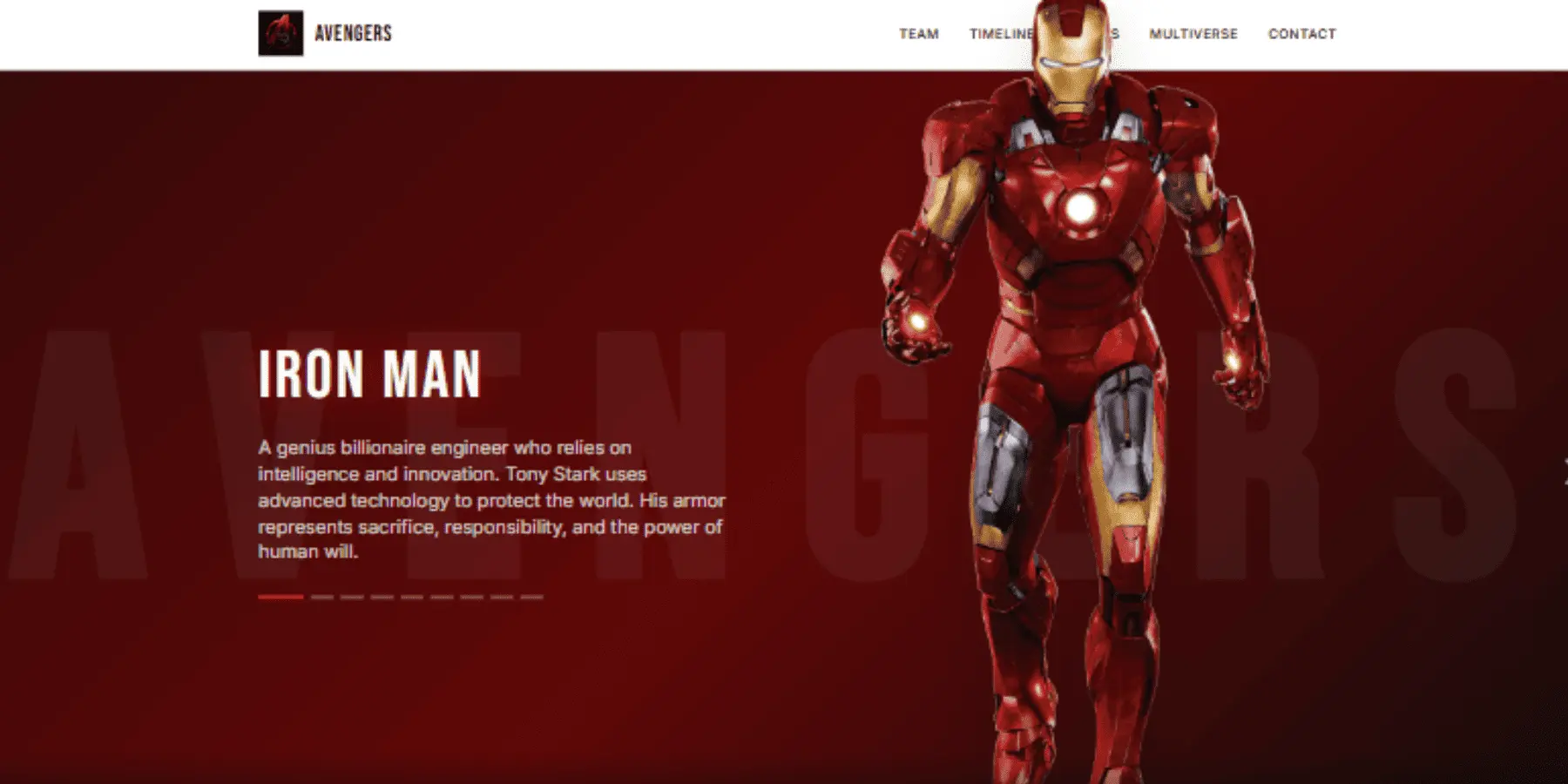 Avengers fan website interface concept