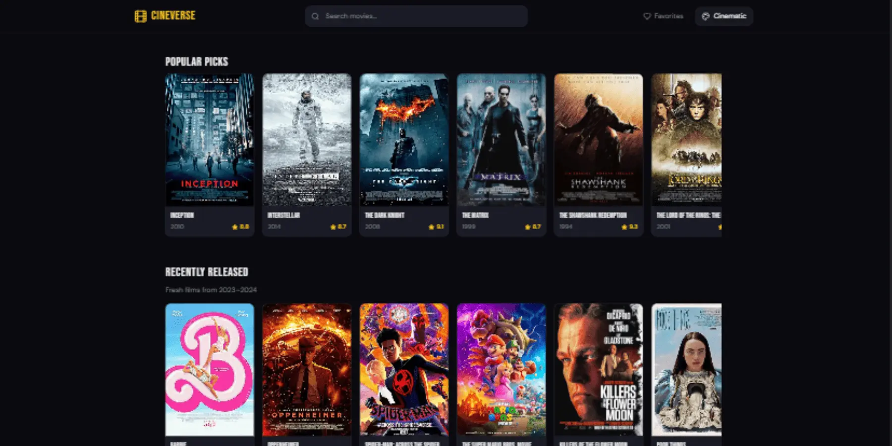 CineVerse cinema discovery interface