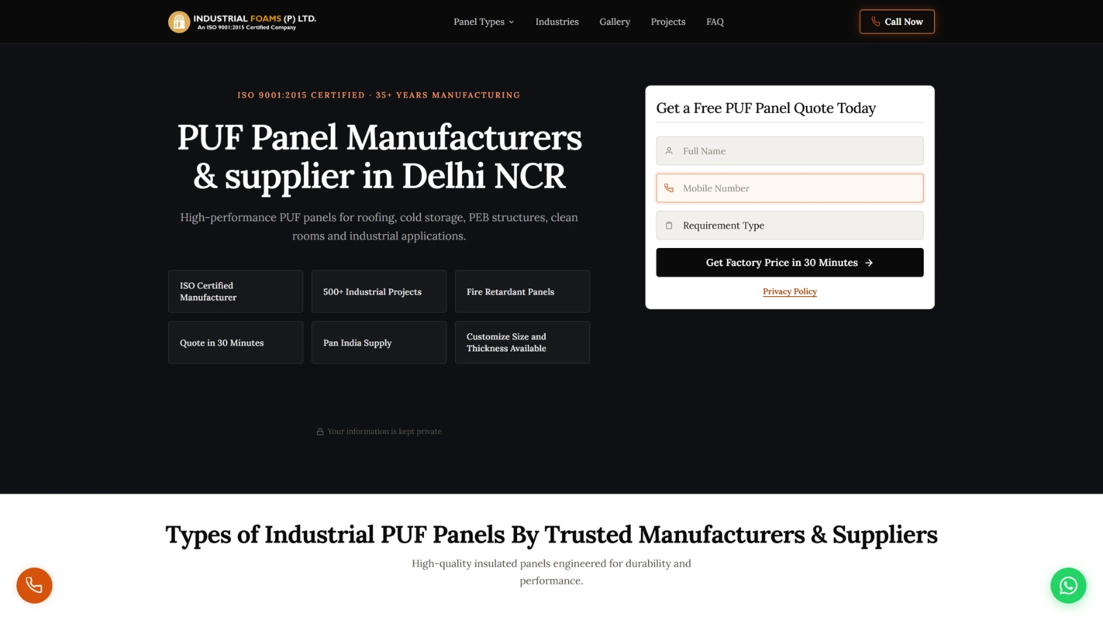 Responsive industrial campaign landing page