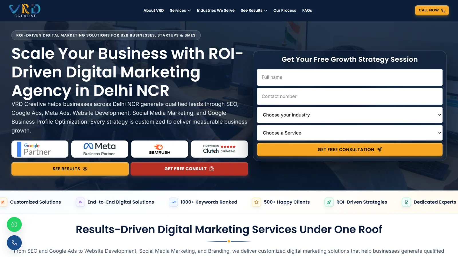 VRD digital marketing services landing page
