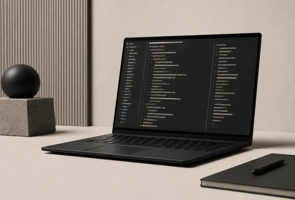 Laptop displaying a minimal code editor